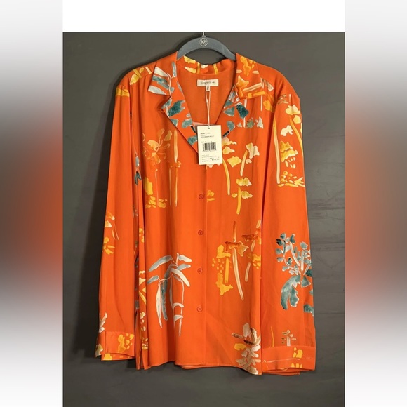 Lafayette 148 New York RIGBY BLOUSE IN OASIS PRINT SILK Size XL NWT